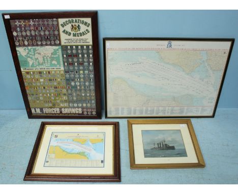Two various framed 'Fleet Reviews,' for 1977 and 2005, together with an overpainted portrait of the Monmouth-Class Cruiser HM