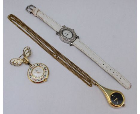 A Bucherer enamel fob watch, together with two other watches, a 'Cabouchon' and a 'Lucerne'