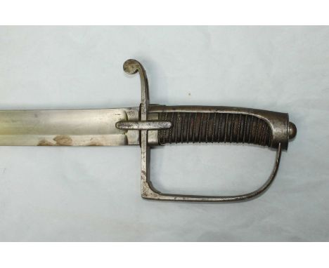 An 1788 Pattern Light Cavalry Officer's sword, lacking scabbard, 32 and 1/4-inch curved blade with shallow wide fuller, stirr