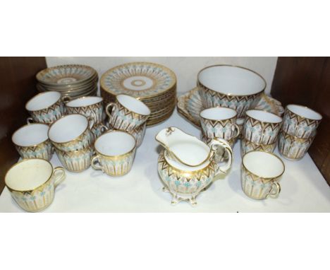 SECTION 15. An unmarked 19th Century gilt porcelain tea service, with cups saucers, milk jug, sugar bowl, side plates and san