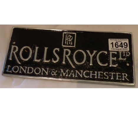 Aluminium Rolls Royce plaque, W: 14 cm. P&amp;P Group 1 (£14+VAT for the first lot and £1+VAT for subsequent lots) 