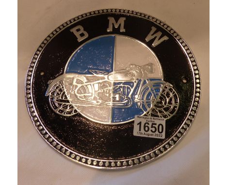 Aluminium BMW Motorcycle plaque, D: 22 cm. P&amp;P Group 1 (£14+VAT for the first lot and £1+VAT for subsequent lots) 