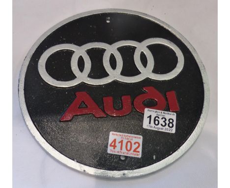Cast iron circular Audi plaue, D: 22 cm. P&amp;P Group 1 (£14+VAT for the first lot and £1+VAT for subsequent lots) 