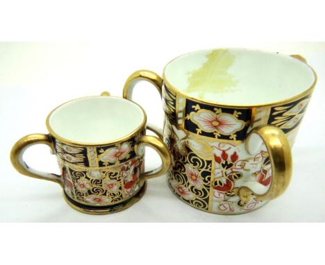 Two Royal Crown Derby small tygs, largest H: 50 mm. Largest with visible repair. P&amp;P Group 1 (£14+VAT for the first lot a