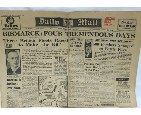 WWII 1941 Daily Mail newspaper. P&amp;P Group 1 (£14+VAT for the first lot and £1+VAT for subsequent lots) 