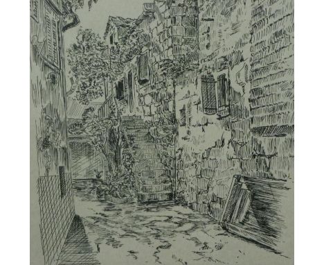 Unattributed early 20th century ink sketch on buff paper, indistinctly signed, 35 x 25 cm. Not available for in-house P&amp;P