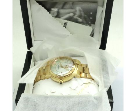 Aston Gerrard: gents yellow metal wristwatch set with stones, automatic, working at lotting up. P&amp;P Group 1 (£14+VAT for 