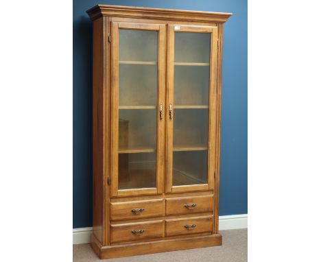 Light wood display cabinet with drawers, W101cm, H175cm, D36cm   Condition Report   Click here for further images, condition,