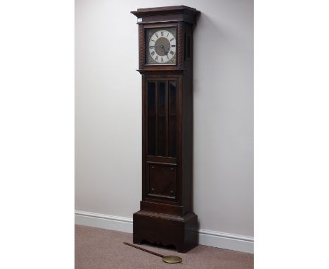 20th century oak longcase clock, triple train chiming movement, H180cm CLOCKS & BAROMETERS - as we are not a retailer, these 