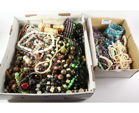 Vintage and later bead and other necklaces and jewellery in two boxes   Condition Report   Click here for further images, con