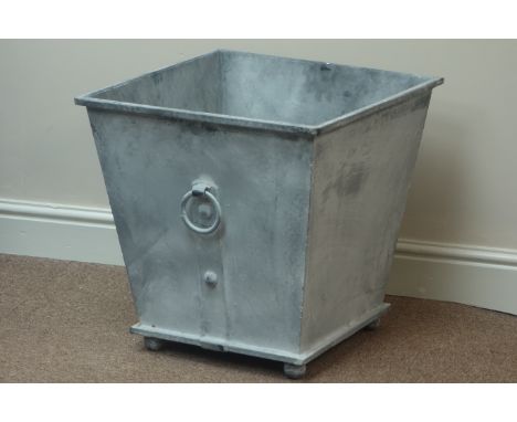 Square metal tapered garden planter with loop handles, W50cm, H50cm