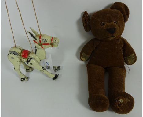 Cast metal 'Muffin the Mule' puppet and a teddy bear (2)    Condition Report   Click here for further images, condition, auct