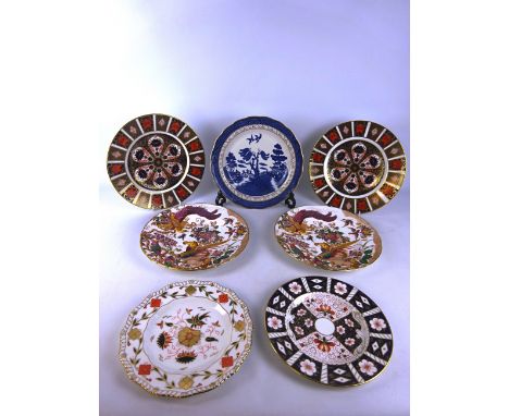 Royal Crown Derby - two 1128 & 2451 Imari pattern plates, two Olde Avesbury plates, another Derby Plate & a Doulton Majestic 