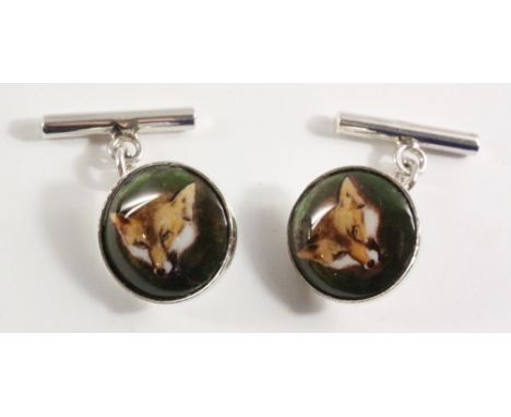 Pair of enamel fox mask cuff-links stamped 925   Condition Report   Click here for further images, condition, auction times &