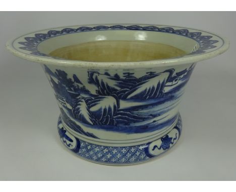 20th Century Chinese blue and white planter with six figure character mark    Condition Report   Click here for further image