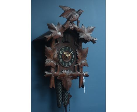 Early 20th century Black Forest style cuckoo wall hanging clock, carved pediment CLOCKS & BAROMETERS - as we are not a retail