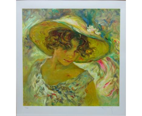 Portrait of Girl Wearing a Hat, limited edition serigraph no. 83/295 after Jose Mateu San Hilario Royo (1945-) signed and num