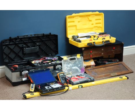 Stanley tool box and three other tool boxed with various tools and Faithfull multi-beam laser level kit   Condition Report   