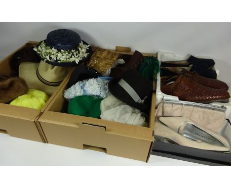 Vintage hat with fur trim, other Vintage and Art Deco hats, three pairs of Vintage shoes etc   Condition Report   Click here 