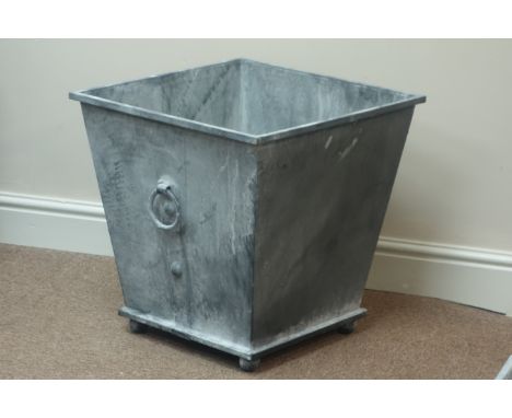 Square metal tapered garden planter with loop handles, W50cm, H50cm