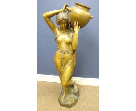 Early 20th Century bronzed plaster figure of an Art Nouveau water carrier attributed to Goldscheider, modelled as a maiden ca