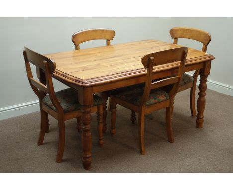 Light wood rectangular dining table (152cm x 91cm, H76cm), and four dining chairs    Condition Report   Click here for furthe