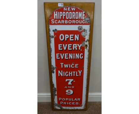 Scarborough Hippodrome enamel advertising sign on wooden plaque H96cm    Condition Report   Click here for further images, co