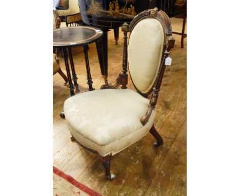 Late 19th/early 20th century mahogany drawing room chair with oval back flanked by two tapering pillars, with later paintwork