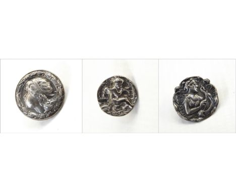 Set of six silver buttons by Turnbull Bros, Birmingham 1901, each of circular form depicting a cherub playing the pipes, in f