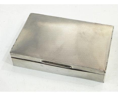 Silver cigarette box, Birmingham 1960 of plain rectangular engine-turned form, 16cm long 