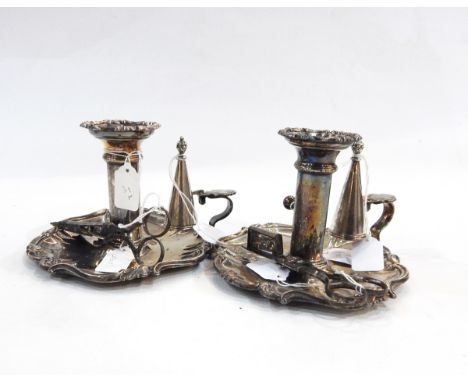 Pair of silver candlesticks of baluster form, on circular bases, Birmingham 1960 and pair of Victorian silver plated ejector 