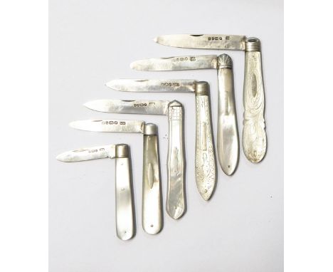 Victorian silver folding fruit knife the mother-of-pearl handle with foliate decoration, Sheffield 1872 by White Henderson & 