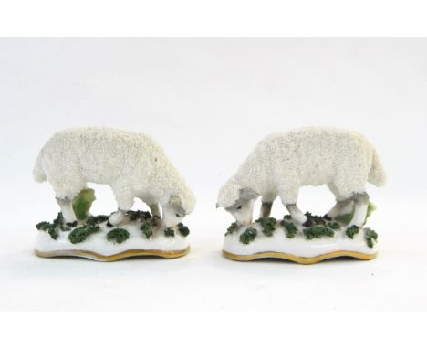 Pair of Staffordshire china chip-coated model sheep and Solomanware bonbon dish with cream ground and floral painted decorati