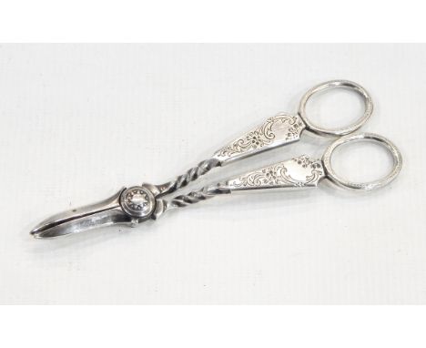 Pair of silver grape scissors, Sheffield 1894 having chased decoration, 2.5oz 
