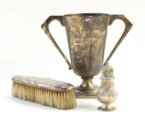 Silver two-handled trophy by Blackmore & Fletcher Limited, London 1929, retailed by Minck Limited of Lahore, with inscription