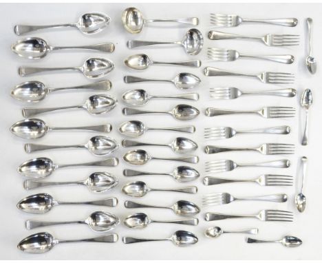 Suite of George III silver Old English pattern flatware by William Eley and William Fearn, London 1807 comprising 12 table fo