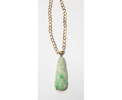 Carved jade pendant together with a 9ct gold neck chain 