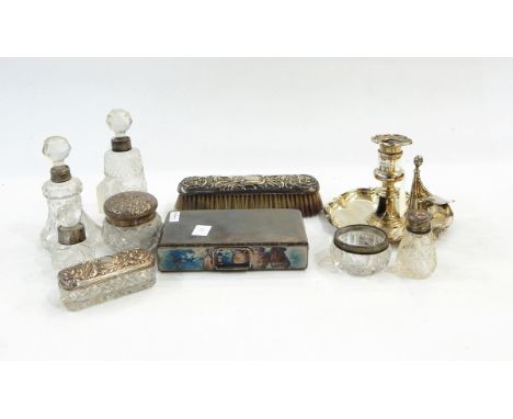 Victorian paper knife with silver handle and tortoiseshell blade, silver-backed dressing table brush, various silver-mounted 