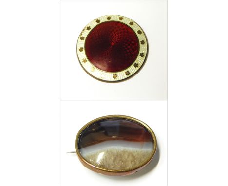 Victorian tortoiseshell and pique work brooch in the form of a Maltese cross, decorated with flowerheads, a circular brooch d