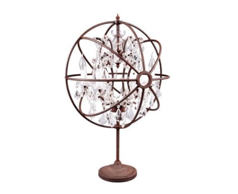 { Option of lots:  6119, 6120 } } Gyro Crystal Table Lamp Antique Rust (Uk) 54 x 54 x 82 cm