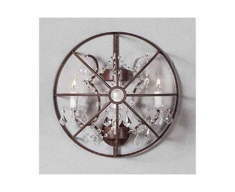 { Option of lots:  6118, 6118A } } Gyro Crystal Sconce Lighting 53cm Antique Rust (Uk) Gyro Crystal Sconce Antique Rust 53 X 