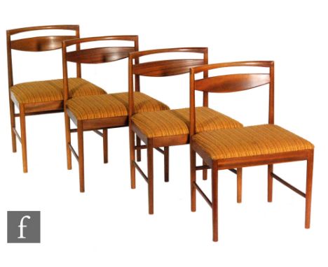 A.H. McIntosh & Co Ltd - A set of six teak model 9433 ladderback dining chairs, upholstered in burnt orange hopsack style fab