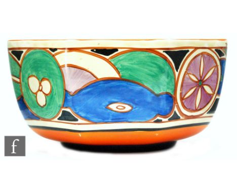 Clarice Cliff - Sliced Fruit - A large Octagonal fruit bowl circa 1930, hand painted with a deep band of stylised fruit and f