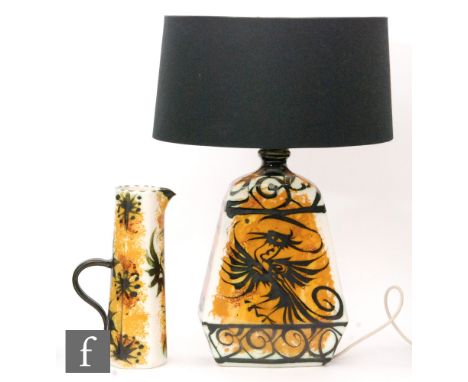 Bill &amp; Maggie Fisher - Celtic Pottery - A large pottery table lamp of compressed shouldered form, decorated with a hand p