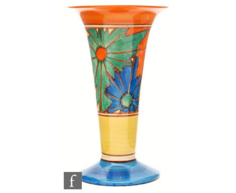 Clarice Cliff - Umbrellas &amp; Rain - A shape 279 vase circa 1929, of footed trumpet form, hand painted with abstract panels