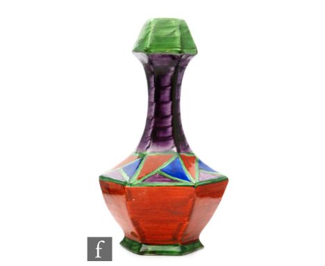 Clarice Cliff - Original Bizarre - An early Newport Pottery vase circa 1927, of footed hexagonal form with a waisted neck and