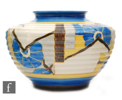 Clarice Cliff - Moonflower (Blue) - A shape 356 vase of shouldered ovoid form circa 1933, hand painted with an abstract flowe