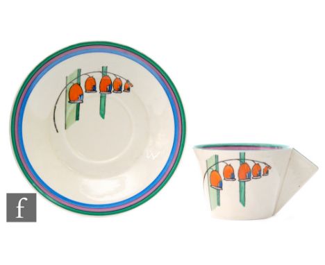 Clarice Cliff - Solomons Seal - A large Conical shape tea cup and saucer circa 1930, transfer printed and painted with a styl