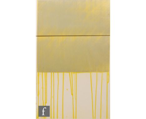 Richard Smith (1931-2016) - Green square with yellow drips, etching to a folded sheet held in place with paper clips, signed 