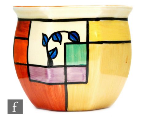 Clarice Cliff - Branch and Square - A Chester shape fern pot circa 1930, hand painted with an overlapping square design in di